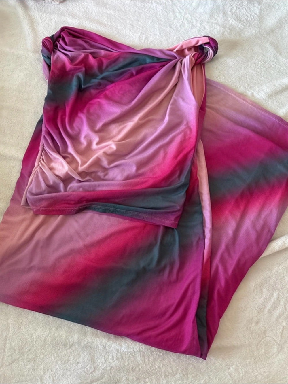 Fashion Nova Pink to Magenta Ombre Strapless Sarong Skirt Set